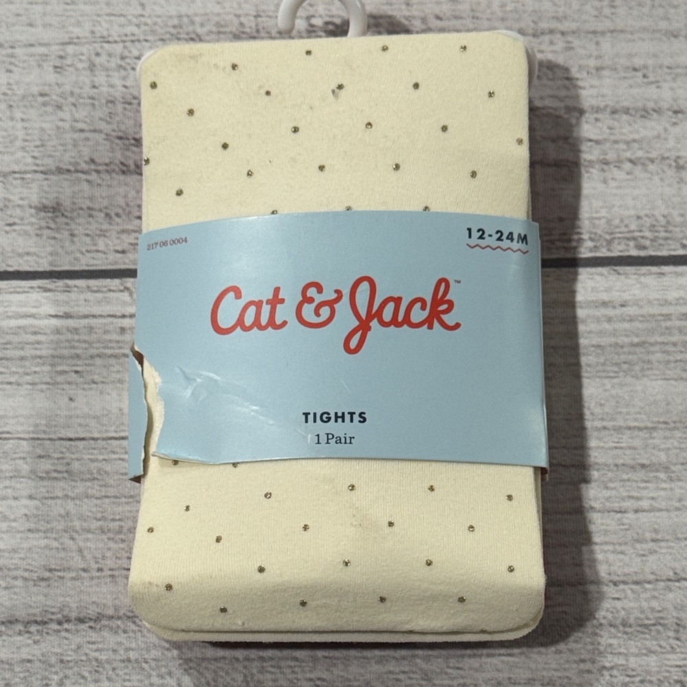 Cat & Jack Baby Girls Holiday Tights 2pr-  Cream with Gold Dots and Red